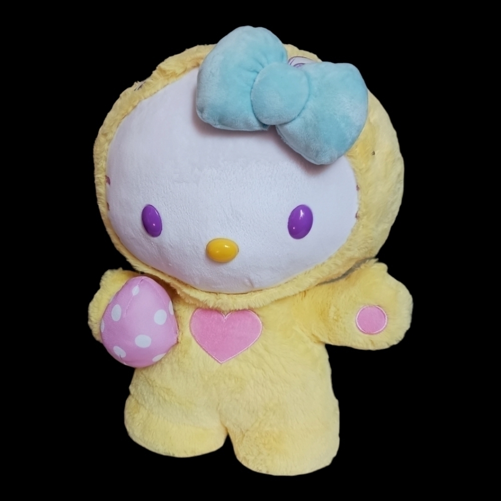 Sanrio Hello Kitty Plush In Yellow Bunny Outfit W/Pink Polka Dot Egg "17"